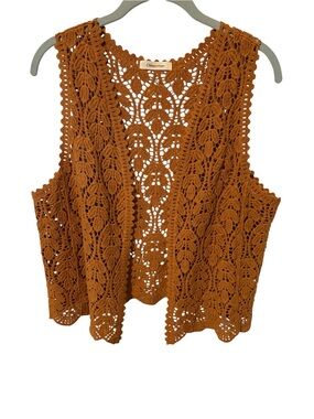 Crochet Open-Front Tank Vest in Rust